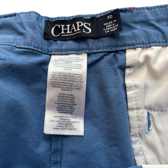 Chaps Shorts 40 Washed Blue Pink Flamingos Stretch Flat Front Bermuda 8.5”Inseam - Picture 3 of 5